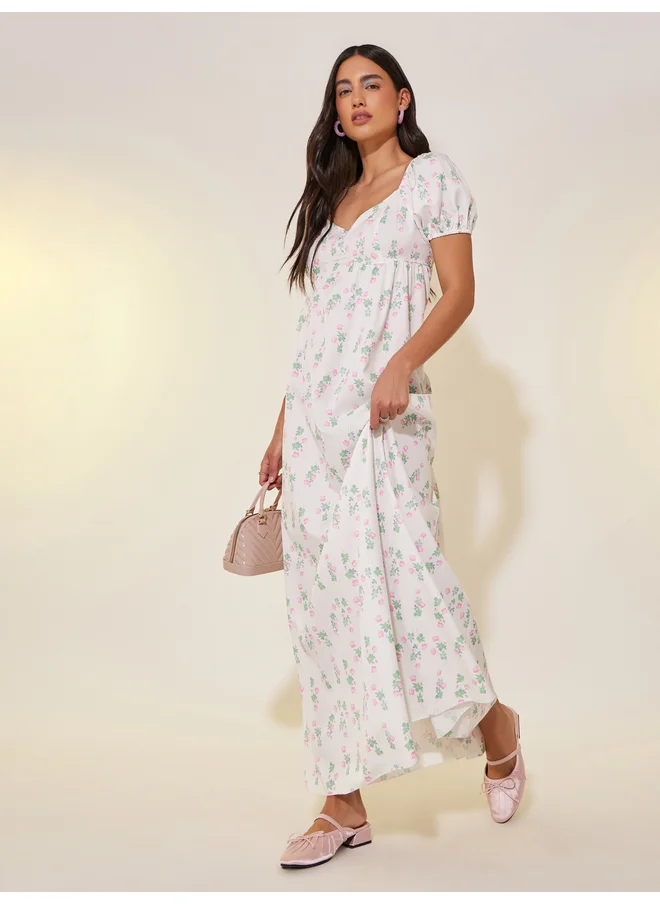 تايك تو Take Two All-Over Floral Print Puff Sleeves A-Line Maxi Dress