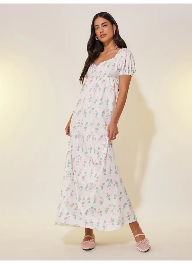 تايك تو Take Two All-Over Floral Print Puff Sleeves A-Line Maxi Dress