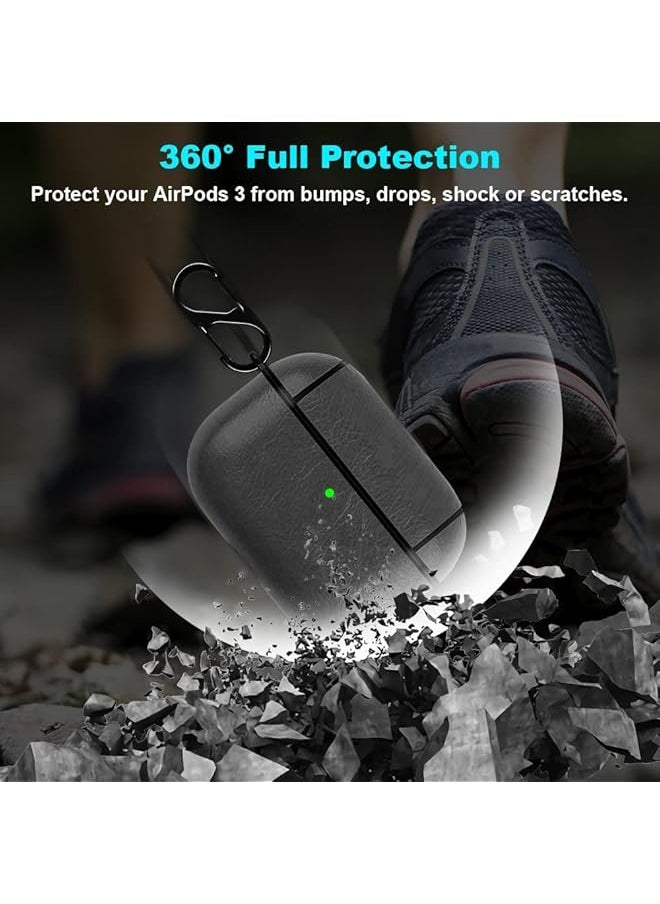 Compatible With Airpods 3 Case Cover Elegant Pu Leather Shockproof Protective Case Cover With Keychain For Airpods 3Rd Generation Charging Case 2021 Released Front Led Visible