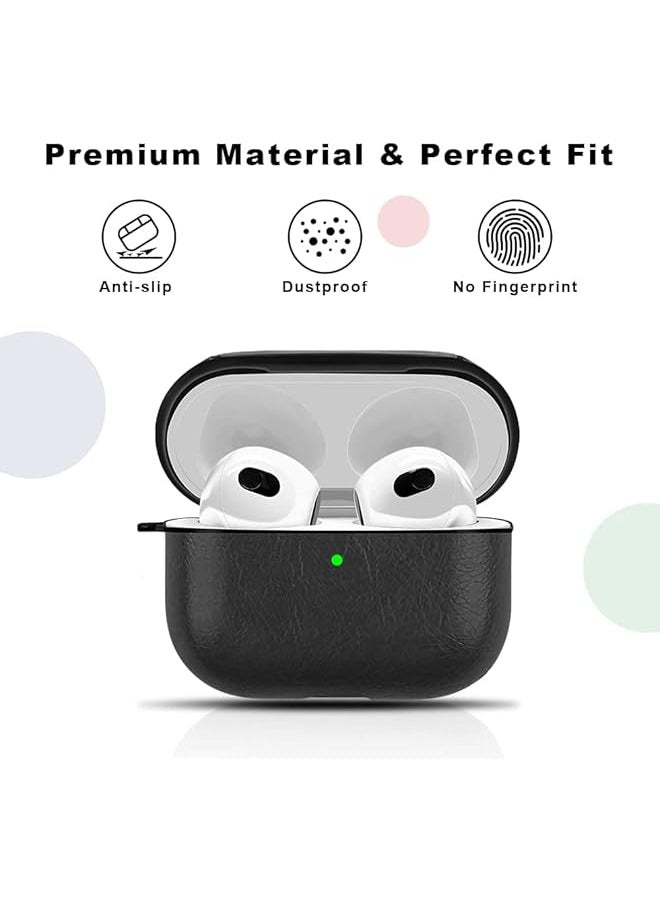 Compatible With Airpods 3 Case Cover Elegant Pu Leather Shockproof Protective Case Cover With Keychain For Airpods 3Rd Generation Charging Case 2021 Released Front Led Visible