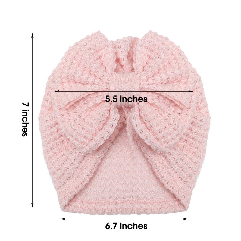 Esumun Baby Girl Hair Bow Hat, Waffle Knitting Turban Top Bowknot Head Wrap, Beanie India Cap for Infants Toddlers Girls 6 PCS (DNDC035) - Image 3