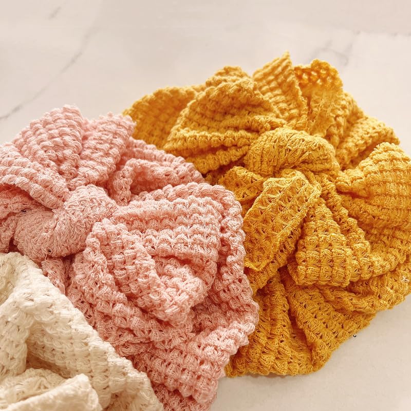 Esumun Baby Girl Hair Bow Hat, Waffle Knitting Turban Top Bowknot Head Wrap, Beanie India Cap for Infants Toddlers Girls 6 PCS (DNDC035) - Image 2