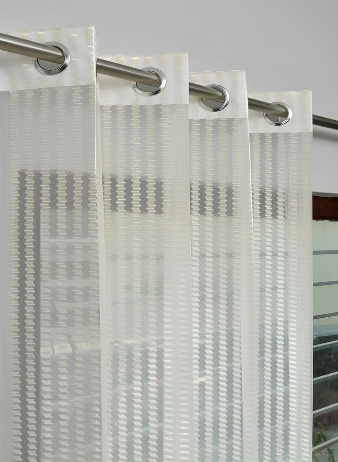 YUKANY Zig Zac Tissue Transparent Plain Net Sheer Door & Windows Grommets Curtains | Parda | Pack of 2 (Cream, 4 x 8 ft) - Image 1