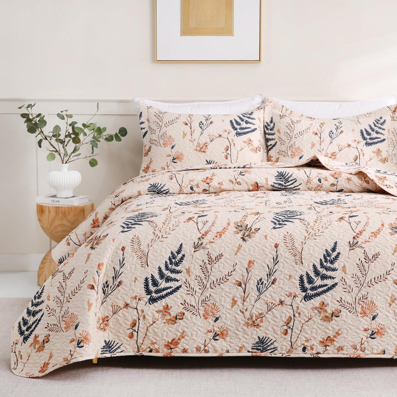 JSD Floral Quilt Set Twin Size, 2 Piece Printed Bedspreads Coverlet with Pillow Sham, Soft Microfiber Quilted Blanket - Image 1