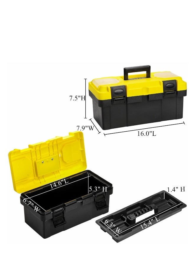 Generic Plastic Tool Box with Handle, 16-Inch Toolbox with Removable Tray, Heavy Duty Organizer Tool Box, Portable Toolbox Organizer for Household Workshops and Garages, Black & Yellow  - Image 5