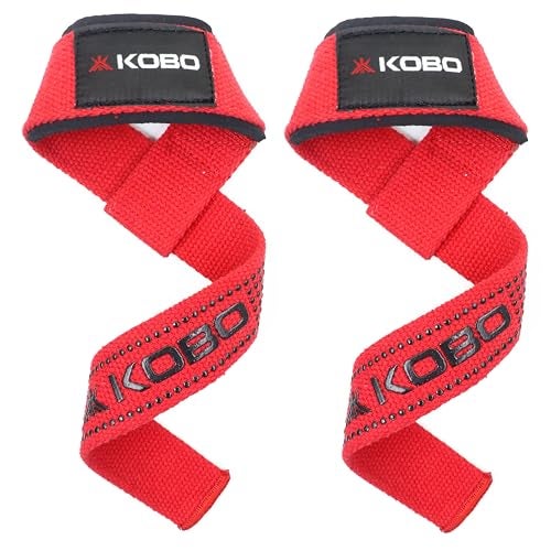 Kobo Silicon Grip Weight Lifting Straps for Gym, Training Wrist Support Padded Straps Belt Bodybuilding Powerlifting Fitness Webbing Bar Grips - Image 1