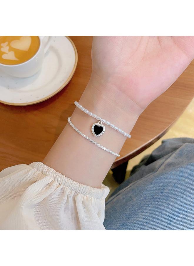 نيبمينينت Korean Vintage Pearl Bracelet Women High-end Sense Niche Titanium Steel Couples Jewelry 