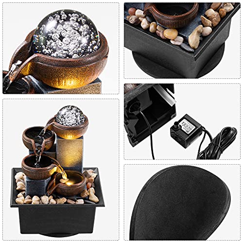 AMOOTEK Tabletop Fountain 4 Level Tabletop Waterfall Indoor Meditation Fountain Office Home Relax Desktop Waterfall Pool Includes Many Natural River Rocks LED Lights Fixed Decorative Bubble Ball1 - Image 3