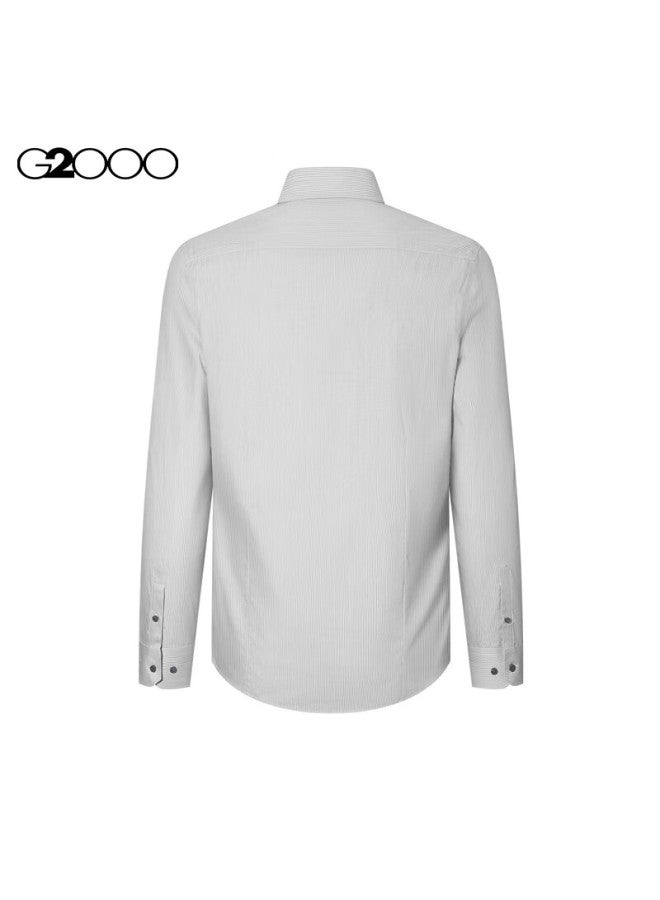 G2000 Mall-matching Cotton Blend Striped Long-sleeve Shirt, Gray-blue, 09 - Image 1