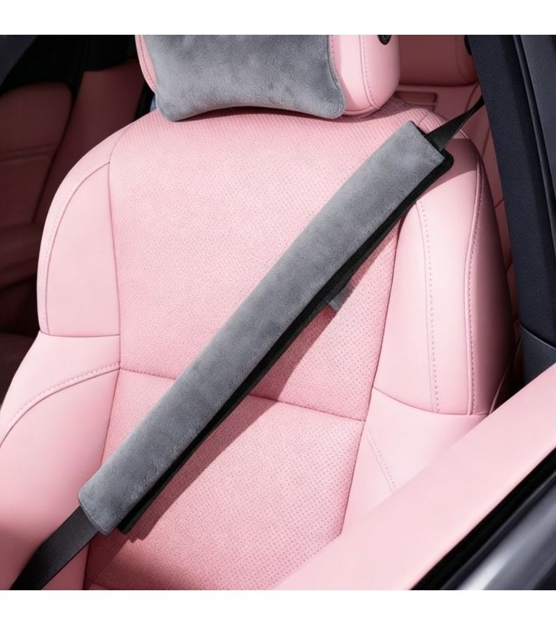 Pink PU Leather Shoulder Pad Covers Comfortable Universal Fit Car SUV Seat Belt Protector - Image 3