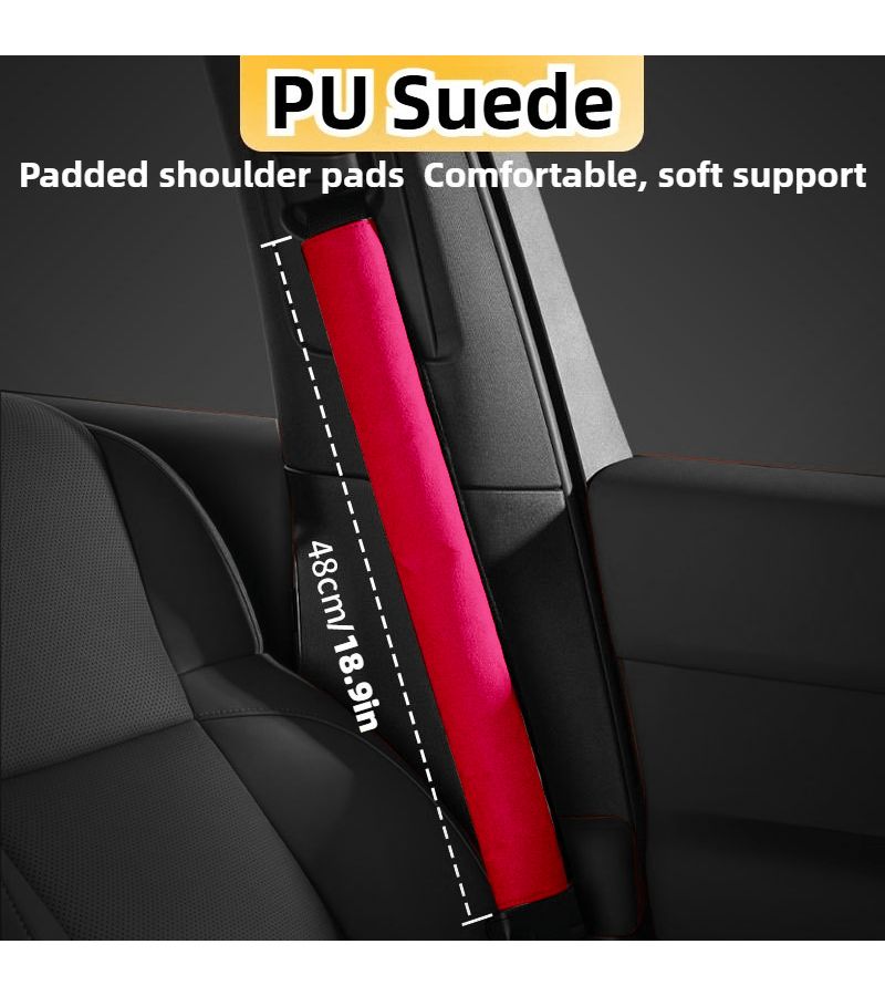 Pink PU Leather Shoulder Pad Covers Comfortable Universal Fit Car SUV Seat Belt Protector - Image 1