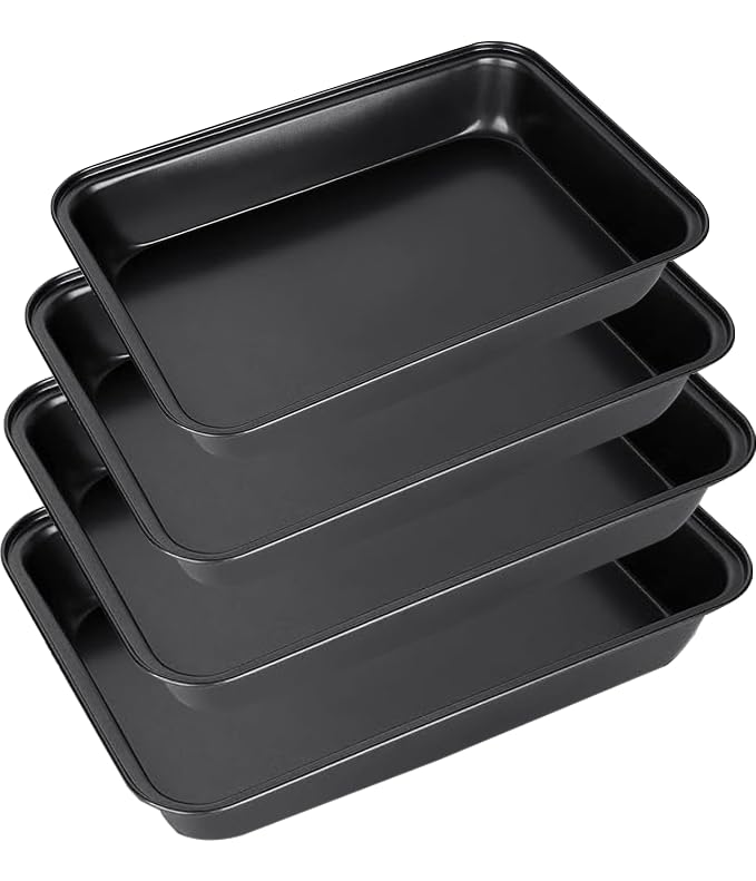 GOYADA 4PCS Baking Trays for Oven Non Stick 3Sizes Carbon Steel Oven Trays 303234cm Black Deep Roasting Tins Baking Tray Set for Oven Kitchen Home  Dishwasher Safe