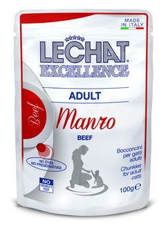 Monge Lechat Excellence by Monge | Cat Wet Food with Beef | Super Premium Complementary Wet Cat Food | Chunkies in Pouch - 100g  - Image 1