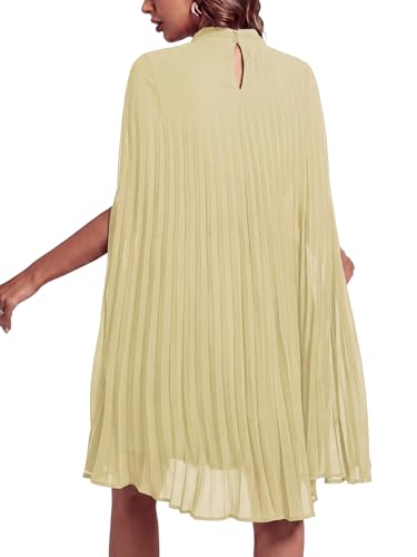 Rooscier Women's Pleated Mock Neck Cloak Sleeve Flowy Keyhole Back Party Midi Dress Beige Medium - Image 2
