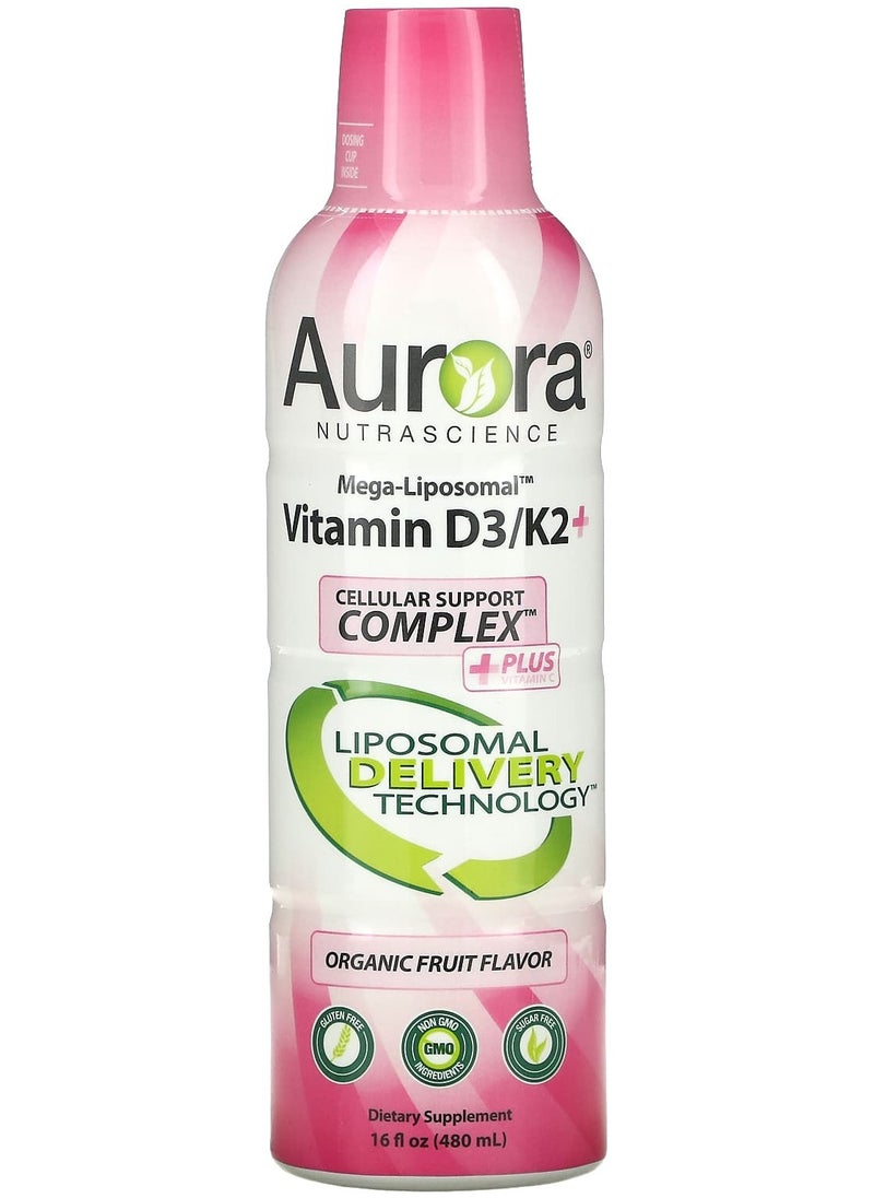 Aurora Nutrascience - Mega-Liposomal Vitamin D3/K2+, Organic Fruit, 16 fl oz (480 ml) - Image 1