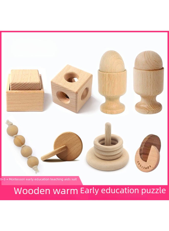 Montessori Teaching Aids Bead Ring Egg Cup Toy Jujube Wood Hand Eye Coordination Sensory Two Circle Linked Bead Ring Set-Color:Two Round Interlocking Walnut Fixed  - Image 2