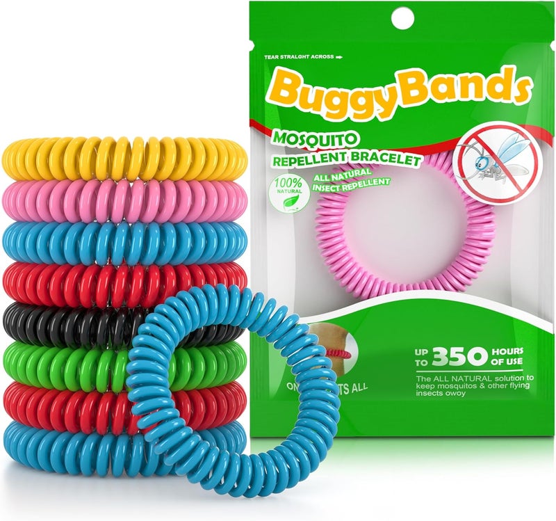 BuggyBands 24 Pack Mosquito Bracelets, Mosquito Bands for Adults and Kids with Individually Wrapped & DEET Free, Natural and Waterproof Wristbands Citronella Bracelets for Camping Hiking - Image 1
