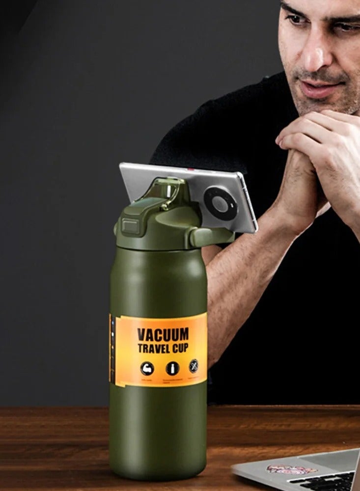 AROAQ زجاجة مياه معزولة، كوب حراري محمول من الفولاذ المقاوم للصدأ 304، سهل الاستخدام، قارورة مفرغة من طبقتين تدوم طويلاً، كوب حراري أنيق وقابل لإعادة الاستخدام للمشروبات الساخنة والباردة، (1000 مل، أخضر) - Image 5