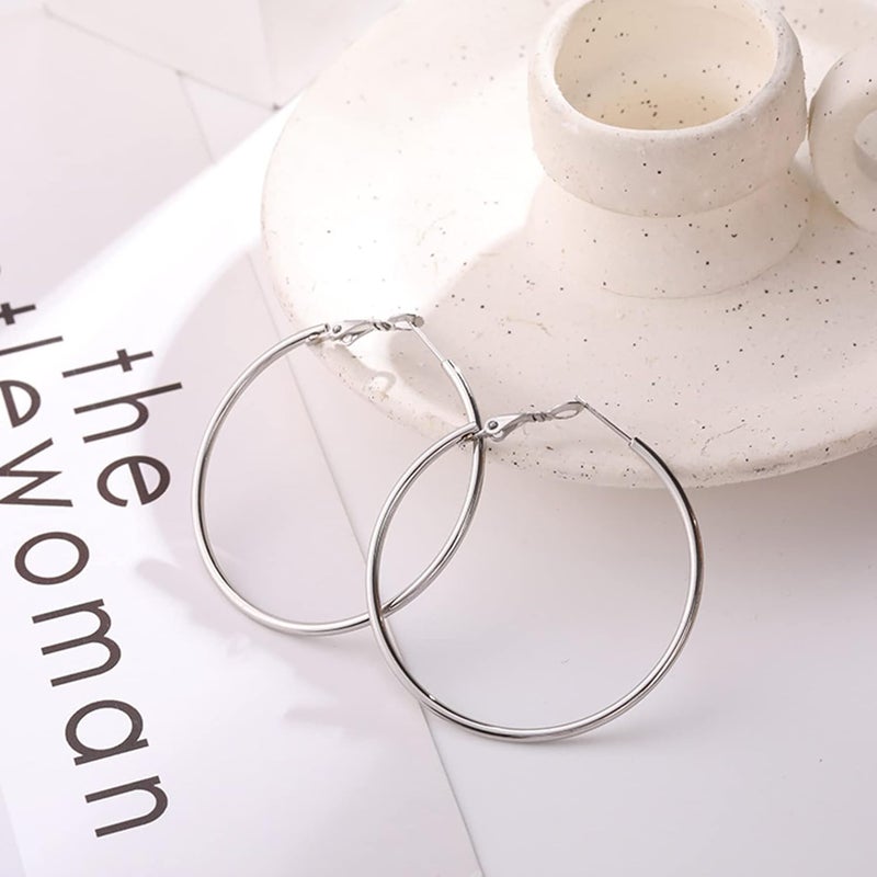 CERSLIMO 4 Pairs Silver Hoop Earrings for Women- 925 Hypoallergenic Sterling Silver Hoop Earrings Set,Large Minimalist Silver Hoops Gifts(30MM 40MM 50MM 60MM) - Image 4