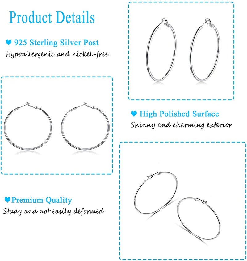 CERSLIMO 4 Pairs Silver Hoop Earrings for Women- 925 Hypoallergenic Sterling Silver Hoop Earrings Set,Large Minimalist Silver Hoops Gifts(30MM 40MM 50MM 60MM) - Image 2