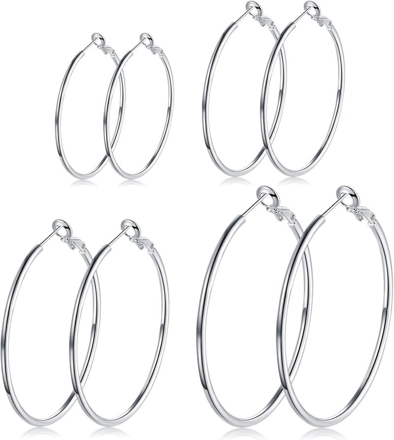 CERSLIMO 4 Pairs Silver Hoop Earrings for Women- 925 Hypoallergenic Sterling Silver Hoop Earrings Set,Large Minimalist Silver Hoops Gifts(30MM 40MM 50MM 60MM) - Image 1