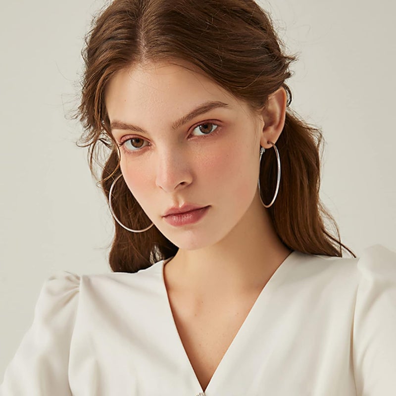 CERSLIMO 4 Pairs Silver Hoop Earrings for Women- 925 Hypoallergenic Sterling Silver Hoop Earrings Set,Large Minimalist Silver Hoops Gifts(30MM 40MM 50MM 60MM) - Image 5