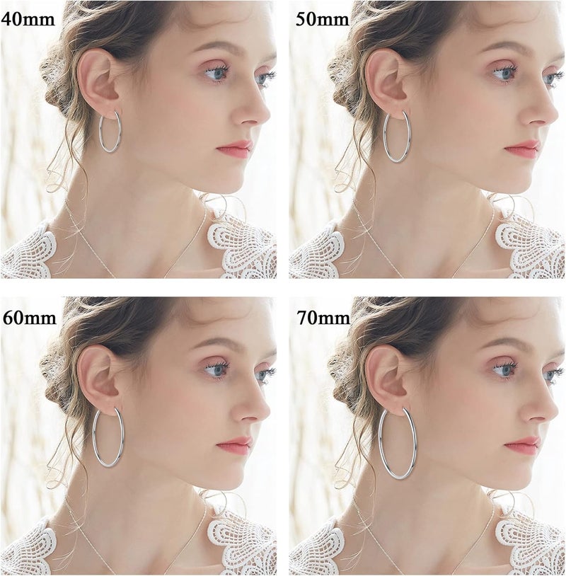 CERSLIMO 4 Pairs Silver Hoop Earrings for Women- 925 Hypoallergenic Sterling Silver Hoop Earrings Set,Large Minimalist Silver Hoops Gifts(30MM 40MM 50MM 60MM) - Image 3