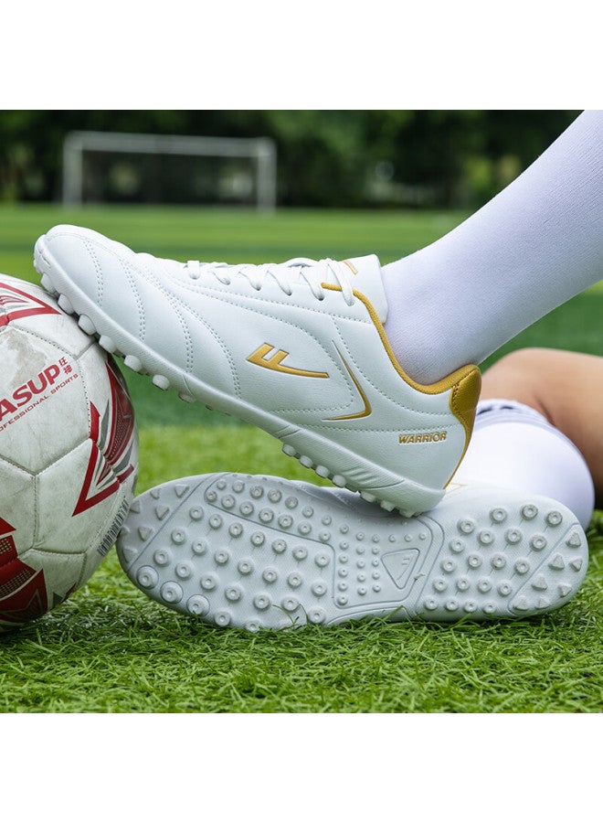 Pull Back Huili Soccer Shoes With Molded Studs, Tf Sole, Football Training Shoes For Adults And Students, Universal Size 0305, White And Gold Studs, Size 43 - Image 1