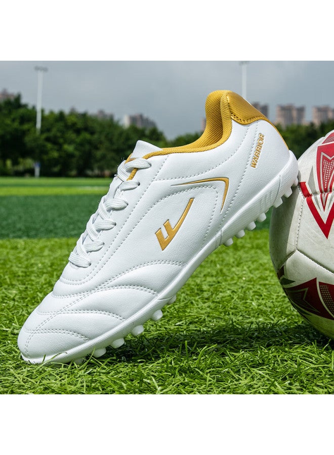 Pull Back Huili Soccer Shoes With Molded Studs, Tf Sole, Football Training Shoes For Adults And Students, Universal Size 0305, White And Gold Studs, Size 43 - Image 2