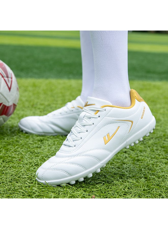 Pull Back Huili Soccer Shoes With Molded Studs, Tf Sole, Football Training Shoes For Adults And Students, Universal Size 0305, White And Gold Studs, Size 43 - Image 5
