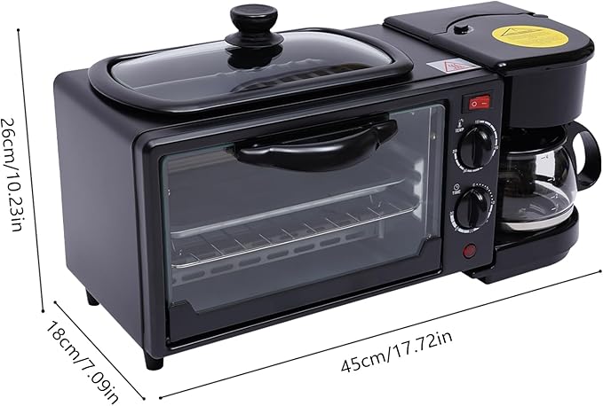 شظايا كريست سليفرز كريست SC-206 محطة إفطار كهربائية 3 في 1 مع فرن تحميص وصانعة قهوة وشواية قلي أسود - Image 5