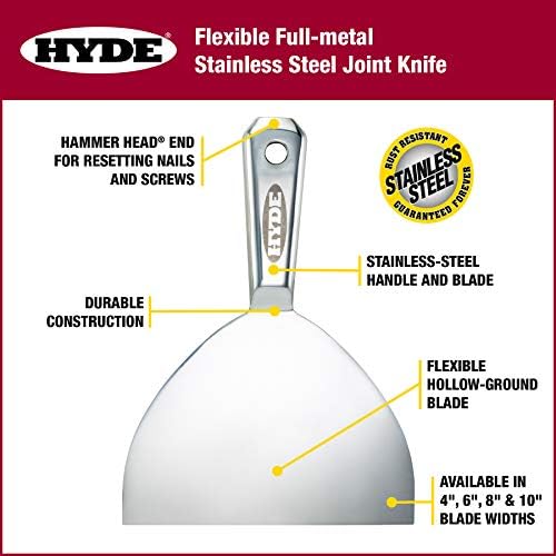 Hyde مجموعة سكاكين جدران هايد، مجموعة أدوات كشط الطلاء - سكاكين مشتركة معدنية كاملة 4'' 6'' و 8'': درجة احترافية، تصميم مريح، مقاومة للصدأ، أدوات جدران الجبس - Image 5