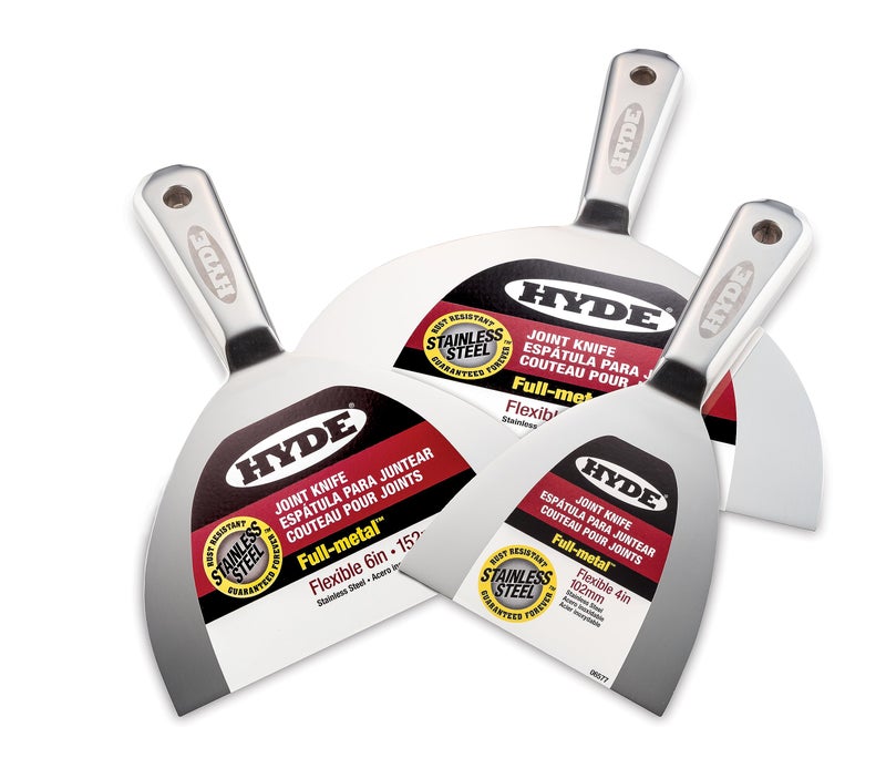 Hyde مجموعة سكاكين جدران هايد، مجموعة أدوات كشط الطلاء - سكاكين مشتركة معدنية كاملة 4'' 6'' و 8'': درجة احترافية، تصميم مريح، مقاومة للصدأ، أدوات جدران الجبس - Image 1