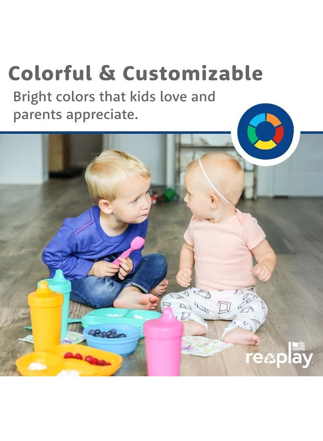 Replay Re Play Made in USA 3pk Divided Plates with Deep Sides for Toddler, Child Feeding - Purple, White, Bright Pink (Berry Bright) - Image 2