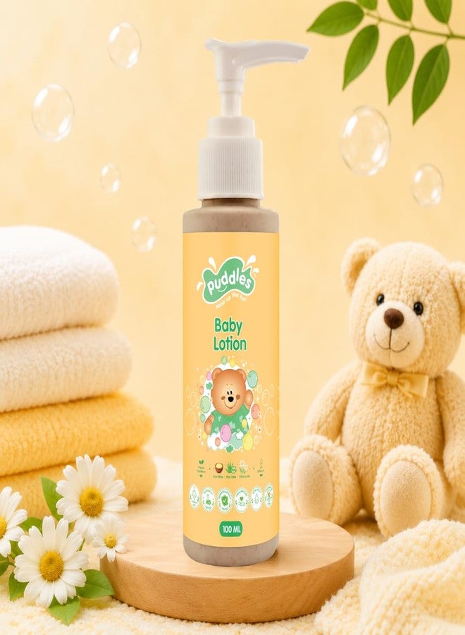 Puddles Baby Lotion 100ml | Gentle Baby Moisturiser with Organic Ghee, Aloe Vera, Chamomile & Vitamin E | Non-Sticky Daily Nourishing Lotion for Soft Baby Skin - Image 1