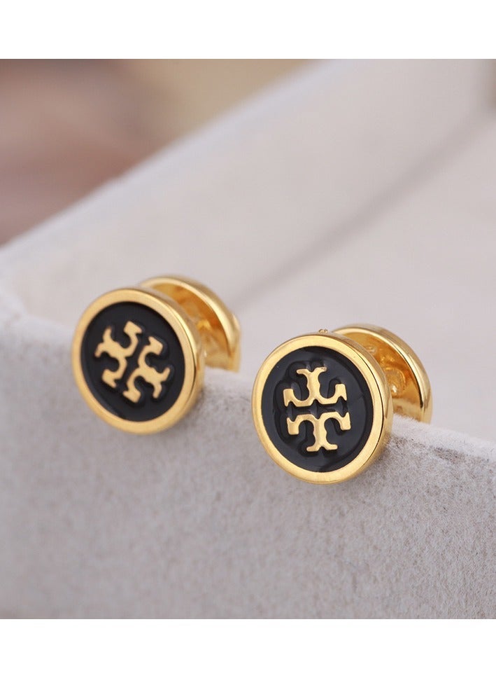 Burch Tory Burch Women's Lacquered Raised Logo Stud Earrings - Black/Gold - Image 1