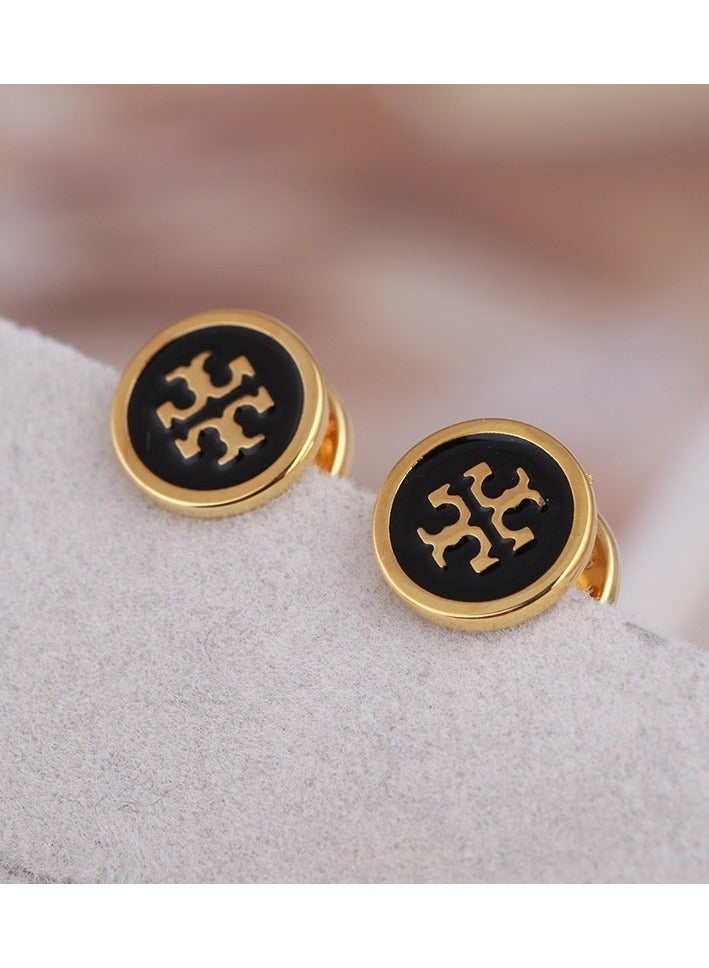 Burch Tory Burch Women's Lacquered Raised Logo Stud Earrings - Black/Gold - Image 3