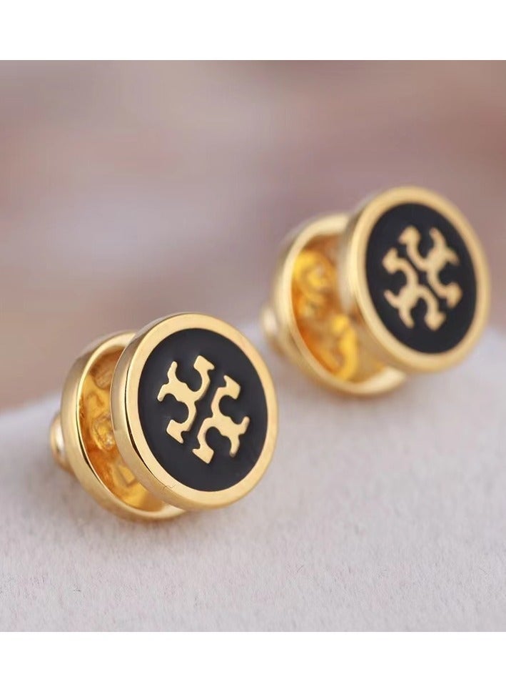 Burch Tory Burch Women's Lacquered Raised Logo Stud Earrings - Black/Gold - Image 2