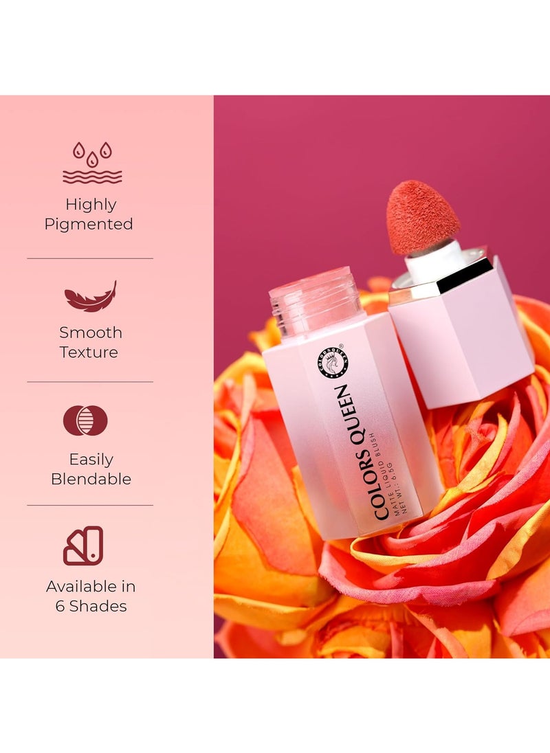 COLORS QUEEN Matte Liquid Blush Highly Pigmented Smooth Texture Long Lasting Lightweight Blusher Face Eye Lips Sponge Tip Applicator 03 Floral Rush 6.5g  - Image 2