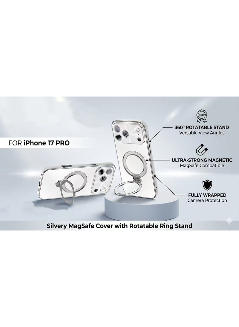 iPhone 17 Pro MagSafe Case – Elegant silvery Cover with 360° Rotatable Hinge Stand, Full Camera Protection - Image 1