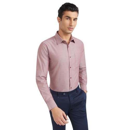 Raymond Men's Slim Fit Formal Shirt | Pure Cotton Solid Design Semi Cutaway Collar Office Wear Dark Red - Image 1