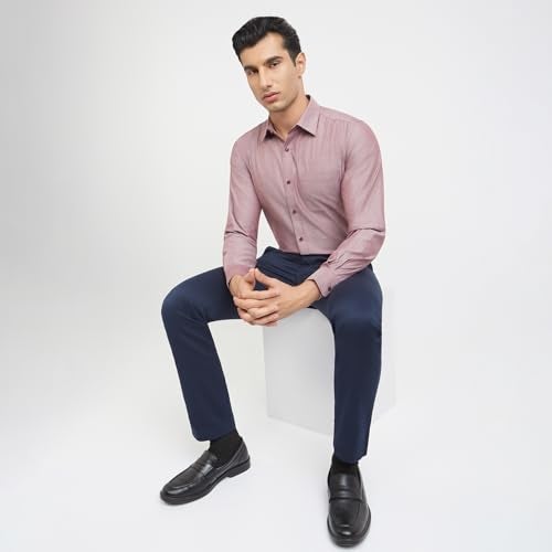 Raymond Men's Slim Fit Formal Shirt | Pure Cotton Solid Design Semi Cutaway Collar Office Wear Dark Red - Image 5