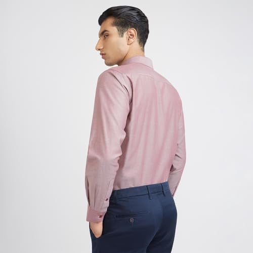 Raymond Men's Slim Fit Formal Shirt | Pure Cotton Solid Design Semi Cutaway Collar Office Wear Dark Red - Image 4