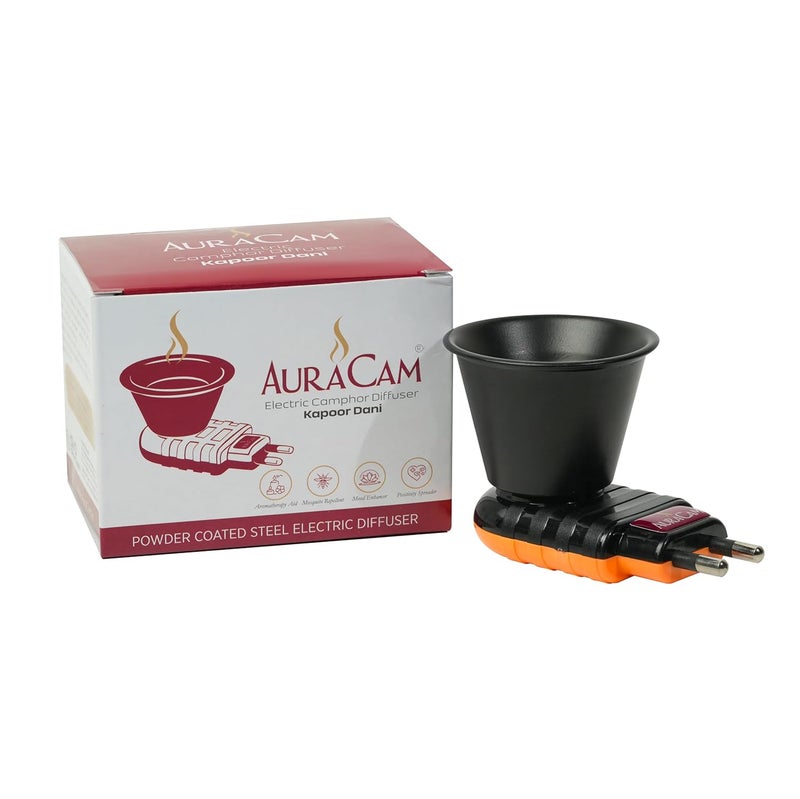 AuraCam حامل كهربائي معدني لكافور داني | موقد كافور | ناشر لرائحة رائعة | ناشر كهربائي للتوصيل المباشر | موقد بخور دهوپ داني | كافورداني (عبوة من 1) - Image 1