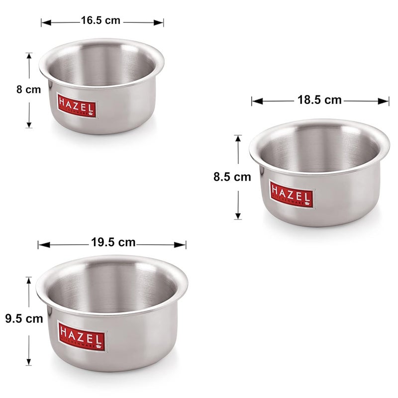 Hazel Aluminium Induction Base Patila Tope, Set of 3, Silver - Image 4