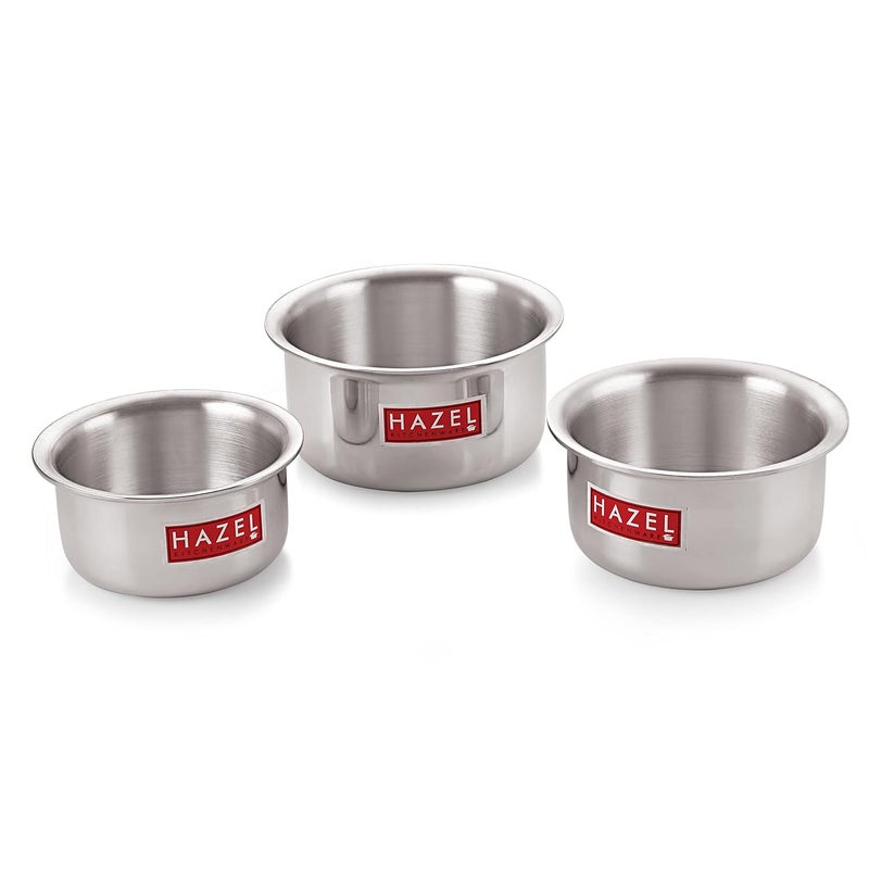 Hazel Aluminium Induction Base Patila Tope, Set of 3, Silver - Image 1