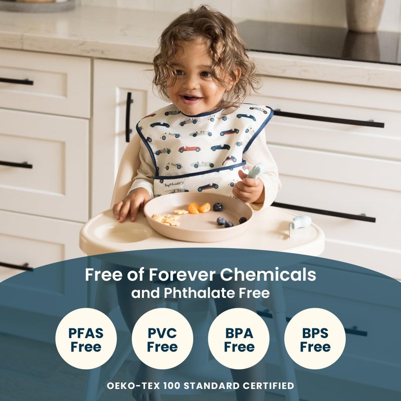 Tiny Twinkle Mess-Proof Baby Bibs for Eating | Waterproof, Wipeable Toddler Bibs with Catch-All Pocket | Feeding Bibs for Girls & Boys(3 Pack,Sea, Dino) - Image 3