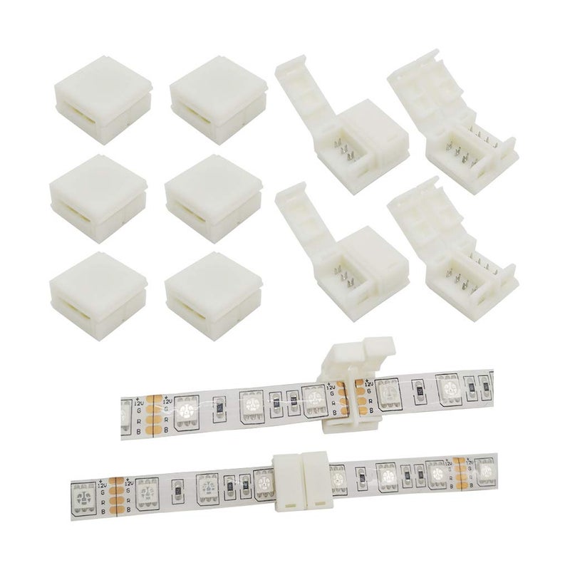 D DrNeeko LED Strip Solderless Connector Adaptor for 10mm Wide 5050 RGB Waterproof Led Strip Light 4 Pin RGB Strip Connector Pack of 10
