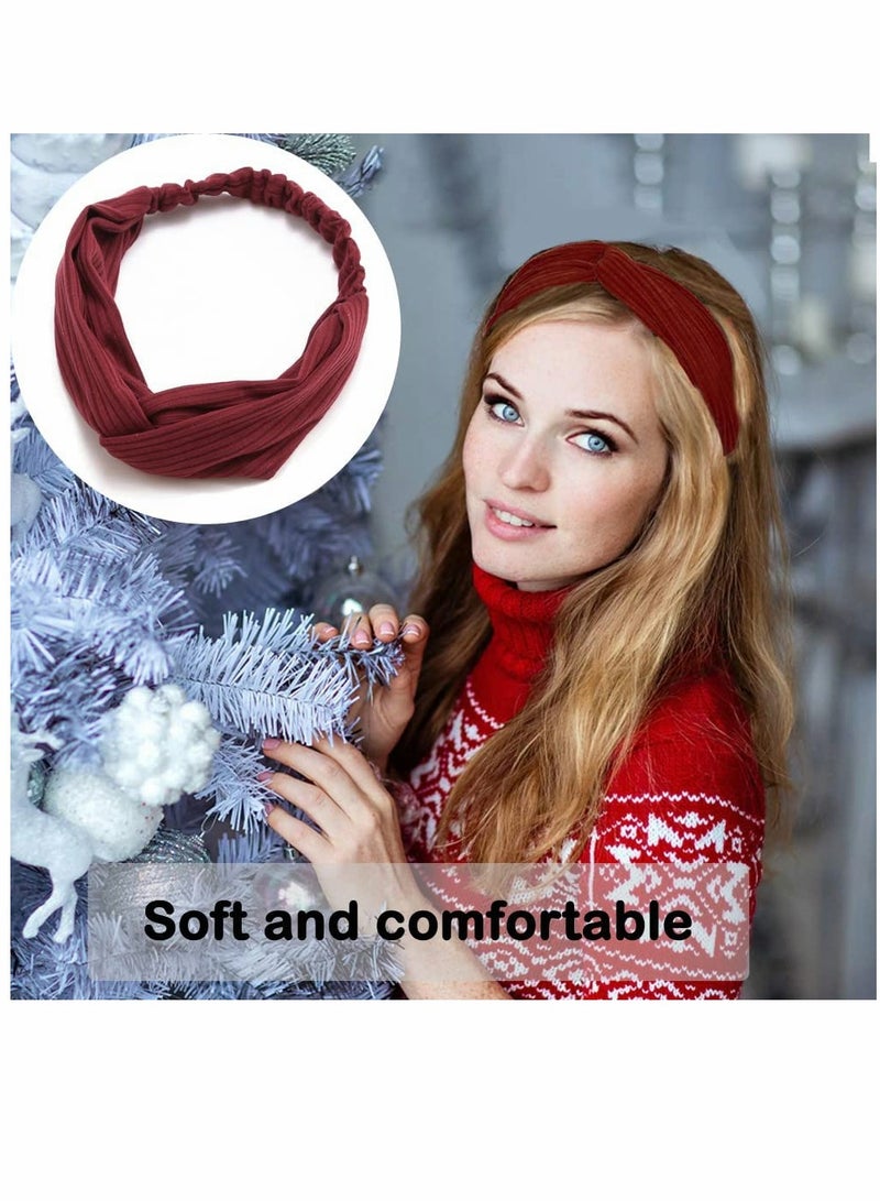 Loquat Headbands, Boho Headbands Women Elastic Headband, Criss Cross Turban Solid Color Vintage Hair Accessories for Everyday Sport Fitness - Image 3
