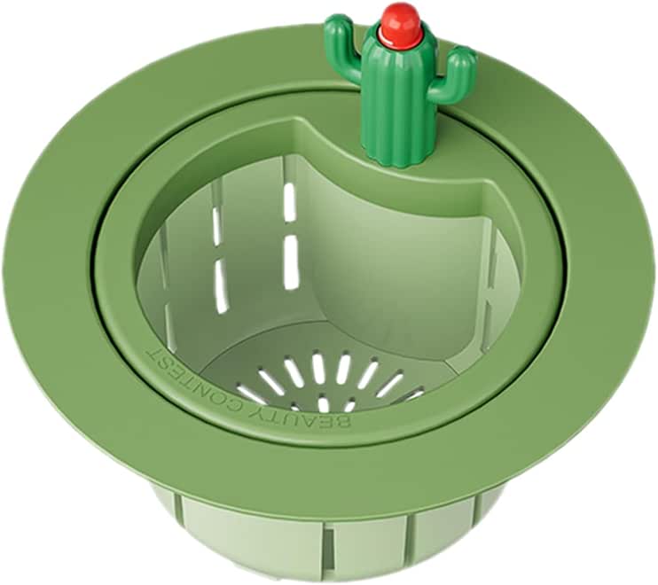 Cactus Shaped Kitchen Sink Strainer Plastic Drain Filter with Bottom Opening for Easy Waste Disposal and Anti-Clogging Protection Green Sink Basket